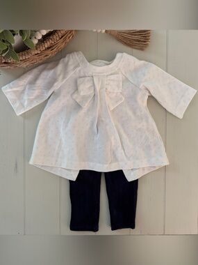 Baby Girl Long Sleeve Bow Tunic with Navy Pants
